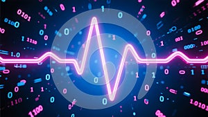 Futuristic Digital Heartbeat Wave with Binary Data