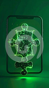 Glowing Digital Jigsaw Piece and Smartphone