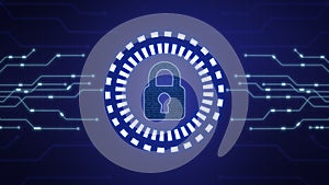 Glowing Digital Lock with Circuit Lines for Cyber Security and Data Protection Background