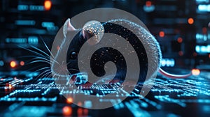 Glowing Digital Mouse on Circuit Board Background