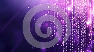 Glowing digital network with cascading binary code in purple hues