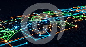 Glowing digital network connections with data points and lines in abstract futuristic technology
