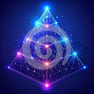Glowing Digital Network Pyramid Structure