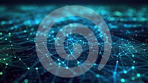 Glowing digital nodes and connections on a futuristic cybersecurity map. Cybersecurity map