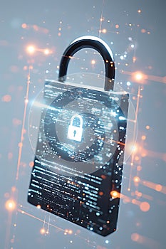 Glowing digital padlock, concept of cybersecurity and data protection