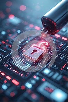 Glowing digital padlock, concept of cybersecurity and data protection
