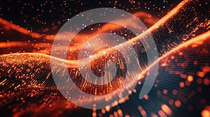 Glowing digital particles forming abstract wave data network