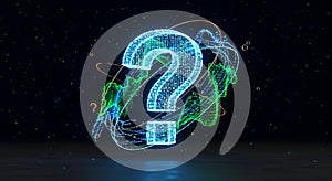 Digital Question Mark: Futuristic Data Visualization on Dark Background