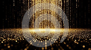 Glowing digital rain of binary code, with numbers cascading vertically on a black
