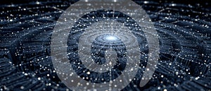 Glowing digital ring with flowing data streams