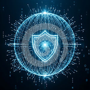 Glowing digital shield protecting a futuristic globe