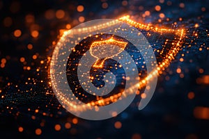 Glowing digital shield symbolizing cybersecurity and data protection in a