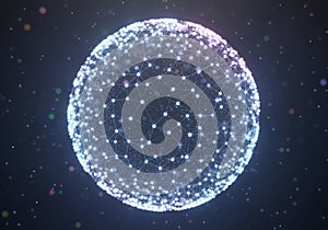A glowing digital sphere composed of interconnected nodes and