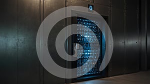 A glowing digital vault with secure data encryption