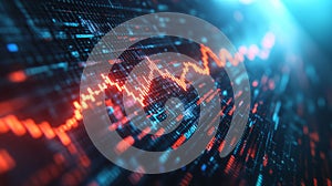 Glowing digital waveform over a binary code background.