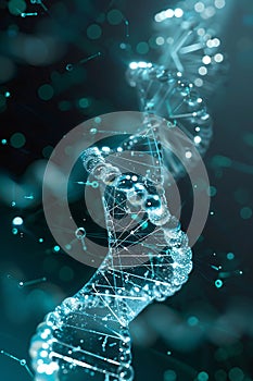 Glowing DNA helix abstract visualization with network connections