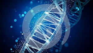Glowing DNA Helix on a Blue Background photo