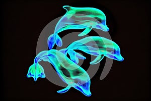 Glowing dolphin jumping out of water, Generative AI