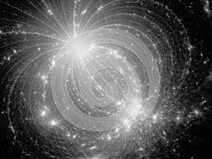 Glowing electromagnetic plasma field in space black and white