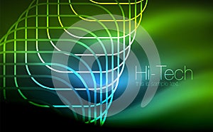 Glowing ellipses dark background, waves and swirl, neon light effect, shiny vector magic effects