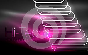 Glowing ellipses dark background, waves and swirl, neon light effect, shiny vector magic effects