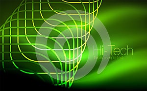 Glowing ellipses dark background, waves and swirl, neon light effect, shiny vector magic effects