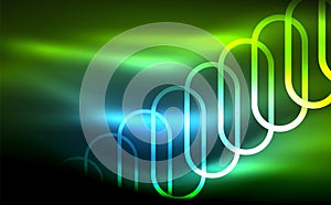 Glowing ellipses dark background, waves and swirl, neon light effect, shiny vector magic effects