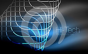 Glowing ellipses dark background, waves and swirl, neon light effect, shiny vector magic effects