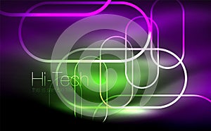 Glowing ellipses dark background, waves and swirl, neon light effect, shiny vector magic effects