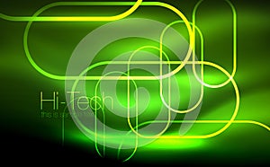 Glowing ellipses dark background, waves and swirl, neon light effect, shiny vector magic effects