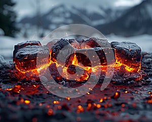 Glowing embers in a campfire