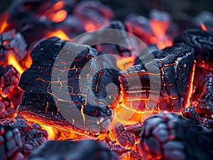 Glowing embers in a campfire