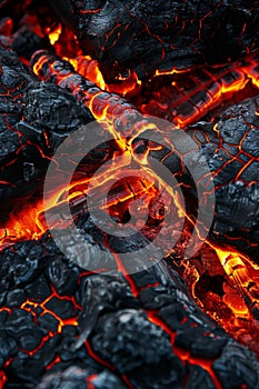 Glowing embers of a smoldering fire