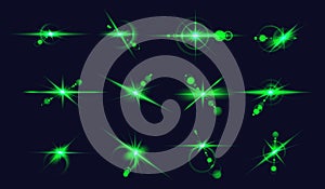 Glowing emerald stars realistic vector illustration set