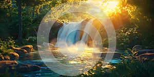 Glowing Enchanted Waterfall Shimmering under Moonlight Wallpaper Background