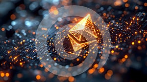 Glowing Ethereum symbol over digital circuit board, concept of cryptocurrency, blockchain and financial technology photo