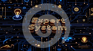 Glowing Expert System Text on Futuristic Circuit Board Network