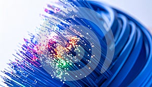 Glowing Fiber Optic Cables Transmitting Data