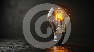 Glowing filament of an incandescent light bulb on dark background