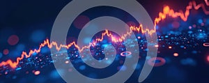 Glowing financial data points on dynamic blue chart , bright, indicator