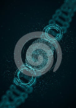 Glowing Fingerprint and DNA Helix in Dark Teal Background