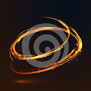 Glowing fire gold circle light effect on black background