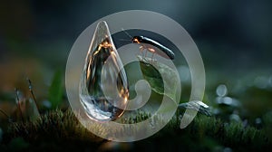Glowing firefly macro shot in nature. Generated Ai