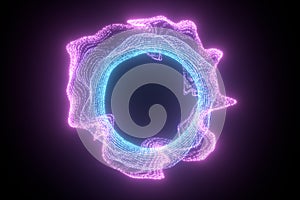 Glowing and flowing particles with dark background, 3d rendering