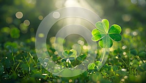 A Glowing Four-Leaf Clover in a Mystical Forest photo