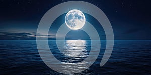 Glowing Full Moon Over an Enchanted Dark Forest for Fantasy Magical Landscapes and Nighttime Photography Projects photo