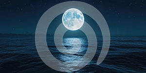 Glowing Full Moon Over an Enchanted Dark Forest for Fantasy Magical Landscapes and Nighttime Photography Projects photo