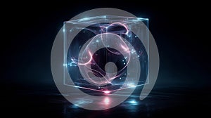 Glowing Futuristic Cube in Dark Space