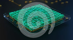 Glowing futuristic quantum processor chip