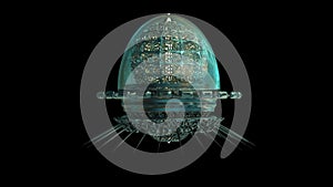 Glowing futuristic spacecraft. Cosmic art, outer space, time travel